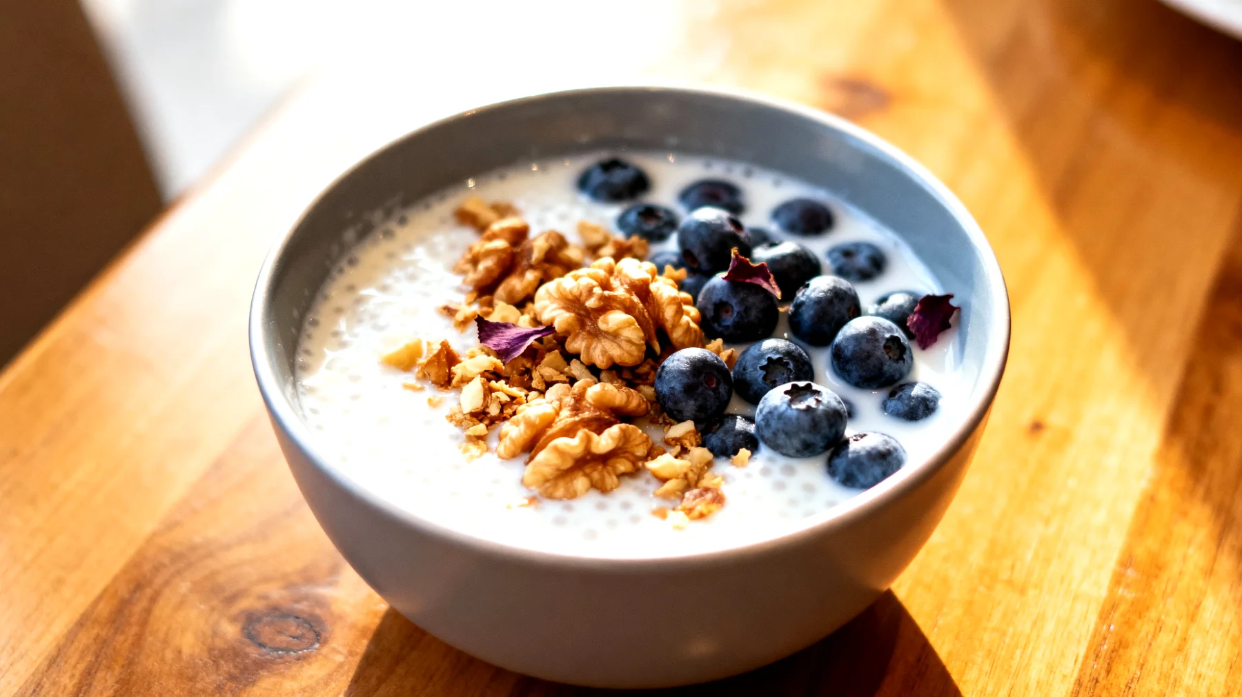 Ceviz ve yaban mersini ile birlikte taze kefir"