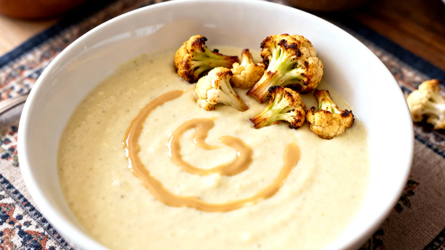 Karnıbahar çorbası (patates ve tahini ile zenginleştirilmiş)"