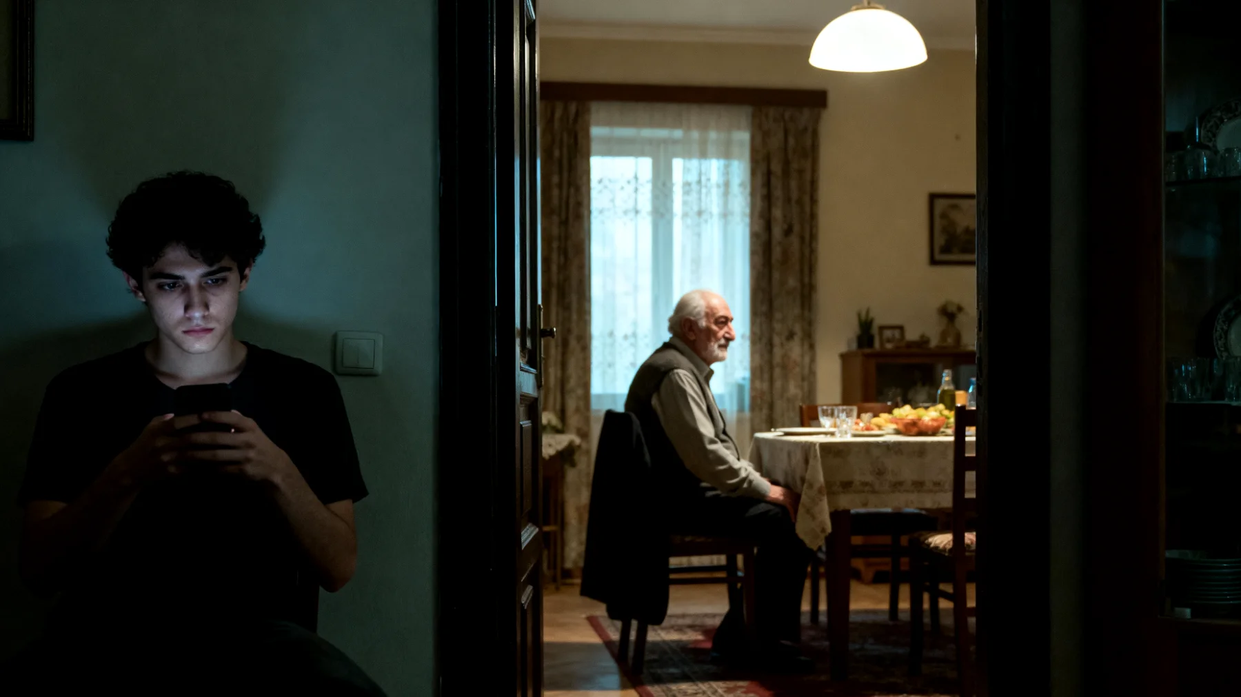 Genç yetişkin torun duygusal olarak uzaklaşmış ve büyükbabayla bağını kaybetmiş görünüyor, nadiren iletişim kuruyor ve aile toplantılarına katılmaktan kaçınıyor."